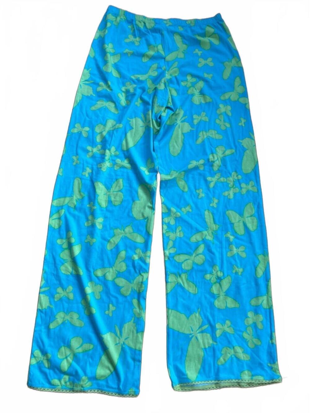 BedHead Butterfly Pajama Pants Medium Blue Green Cotton Y2K Lounge Sleep - Picture 3 of 3
